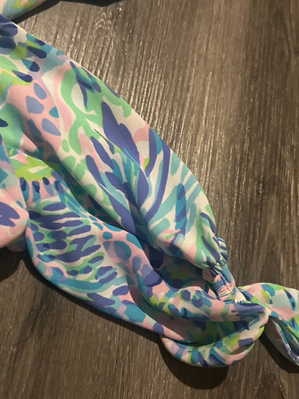 Off-Shoulder Floral Print Top in Pastel Blue, Pink & Green - Picture 6 of 7